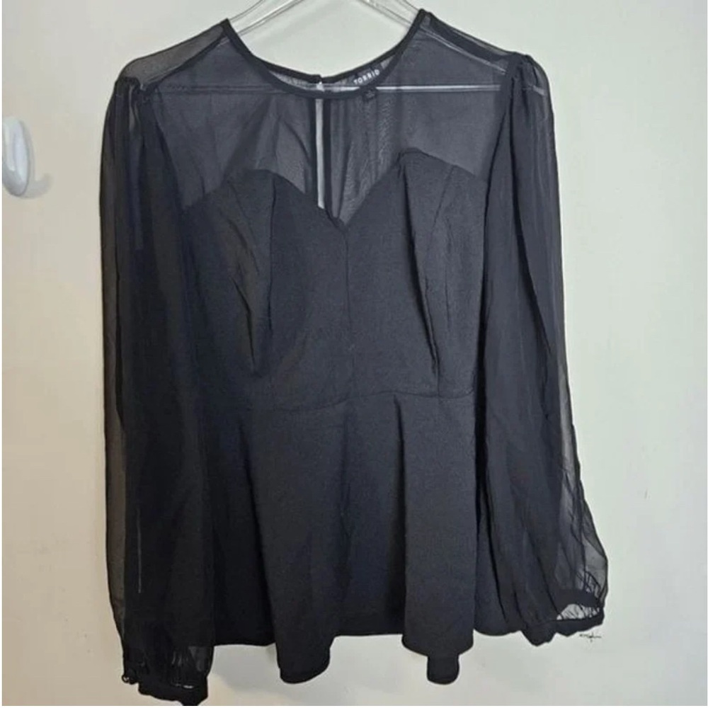 Torrid Black Sheer Sleeve Blouse